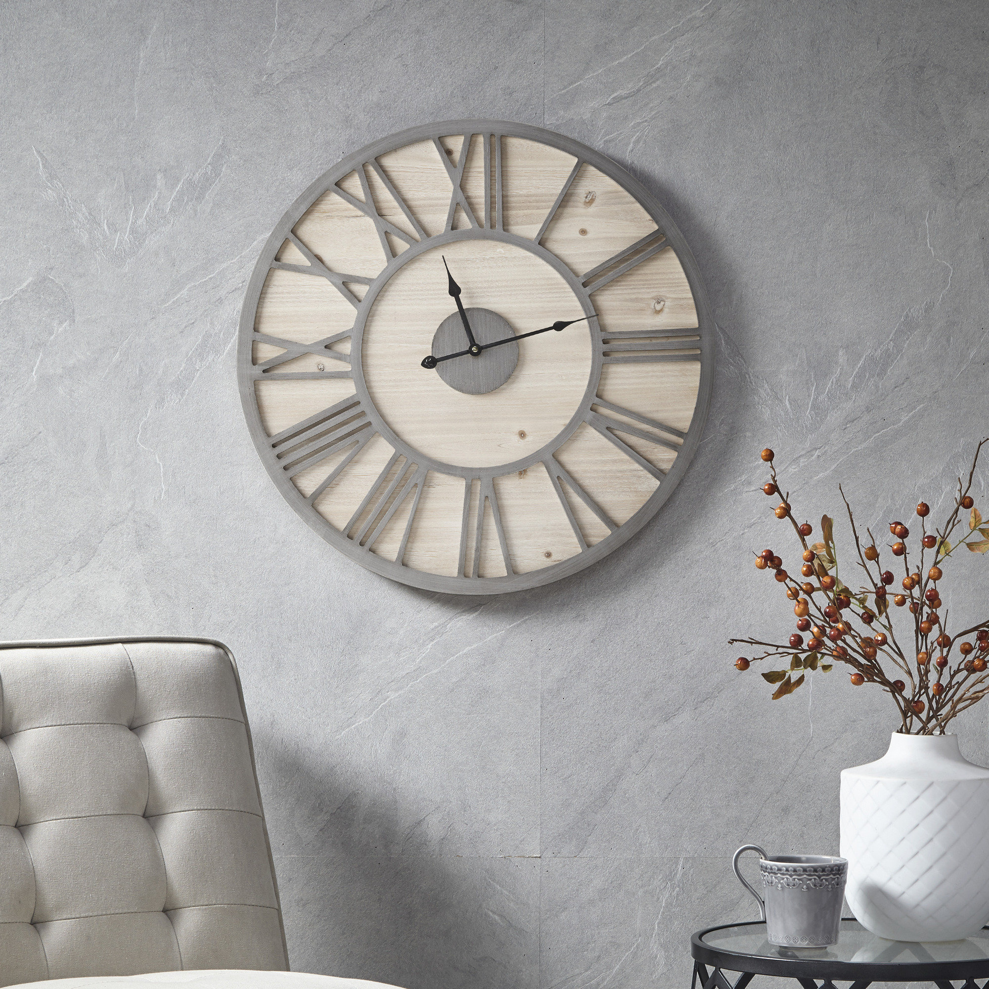 Oversized Lothair 23.6" Wood Wall Clock - Natural/Gray