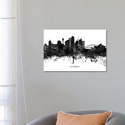 Sydney Skyline Black And White by WallDecorAddict - Wrapped Canvas Print