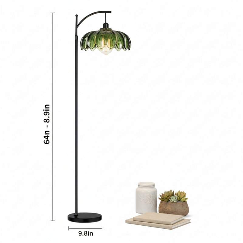 Gold Floor Lamp For Living Room,Bedroom,Standing Lamp With Remote Dimmable Brass Tall Lamp Vintage Retro Mid Century Modern Floor Lamps Arc Green Glass Flower Lamp Floor Light Boho Bohemian