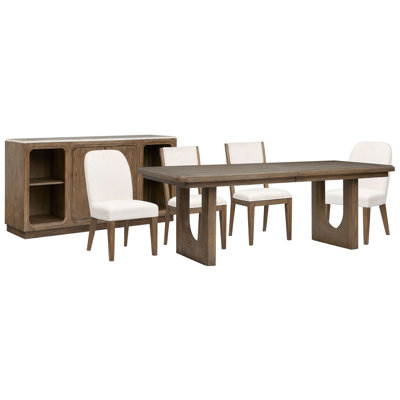 Extendable Trestle Dining Table With 2 Side Chairs 2 Host Chairs And Sideboard