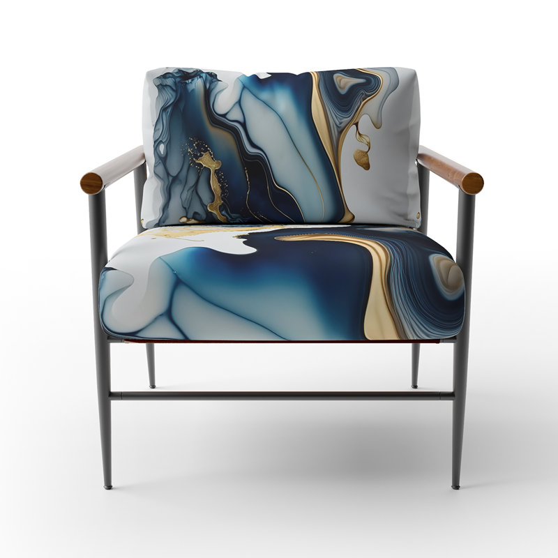 Chaise à accoudoirs abstraite moderne à motif géométrique abstrait en marbre Marble Blue I, Noir