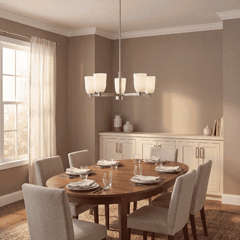 Lustre 5 lumières Aldegonde en nickel satiné, Satin Nickel