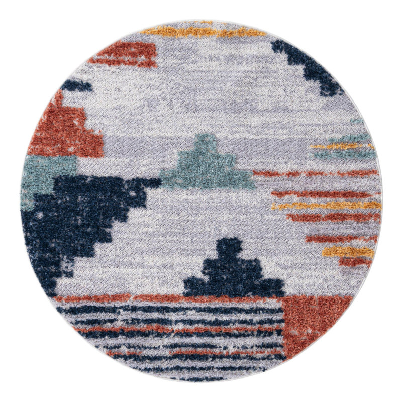 Polypropylène tissé à la machine Kinde Southwestern intérieur / extérieur gris, Rond 4 pi