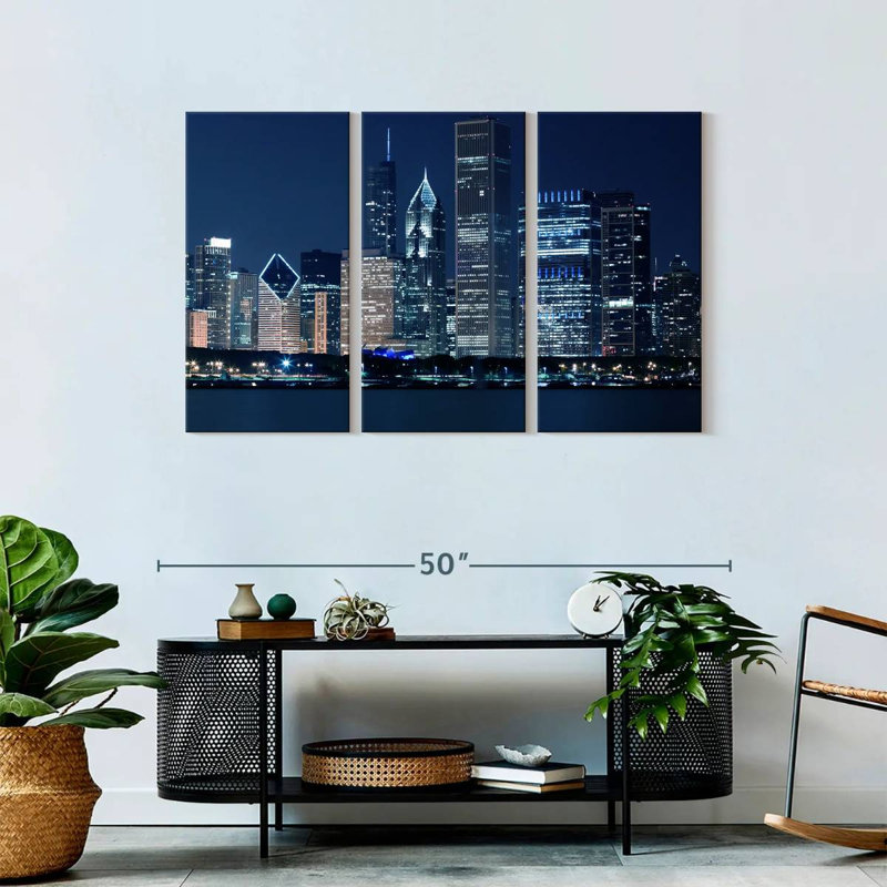 Ensemble de 3 pièces sur toile Bright Downtown Chicago, H 28 po x l 45 po x P 1,25 po