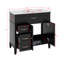Meuble-lavabo 36 po avec lavabo en céramique, armoire de rangement avec 2 portes et 2 tiroirs, pieds rétro