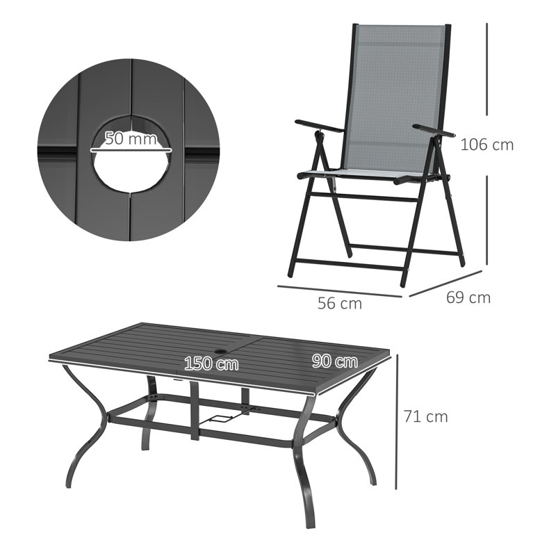 6 - Person Patio Dining Set with, Black