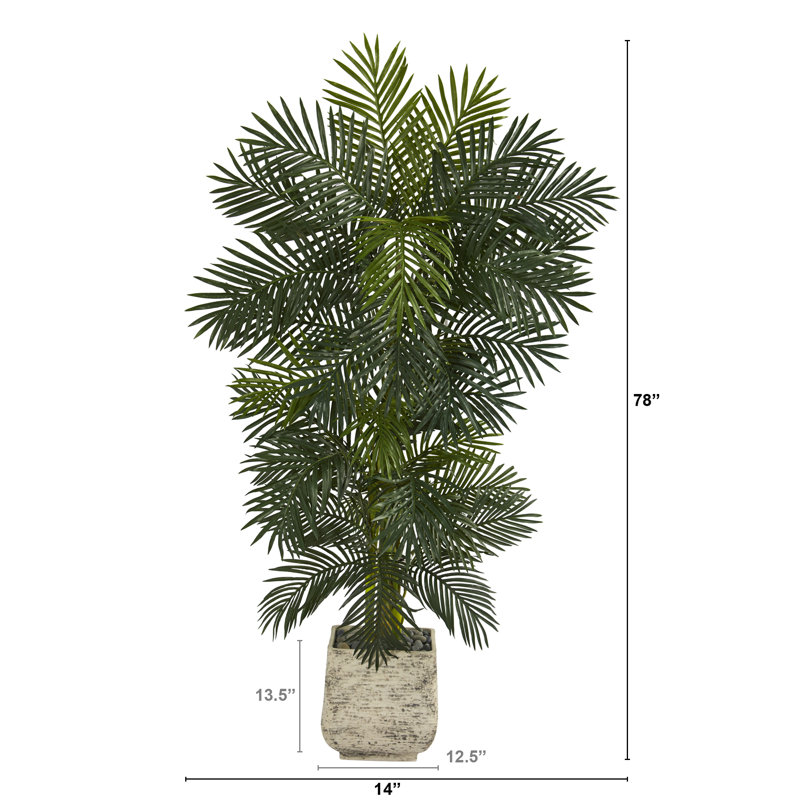 Faux Palm Tree in Planter, White, 78" H x 14" W x 12" D