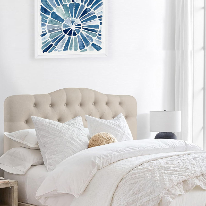 Linen Upholstered Headboard-Modern-Adjustable Height-Button Tufting, Beige, King