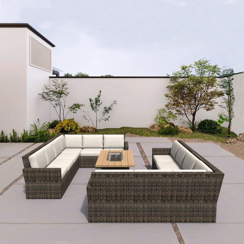 Wicker 12 - Person Patio Conversation Set with Cushions