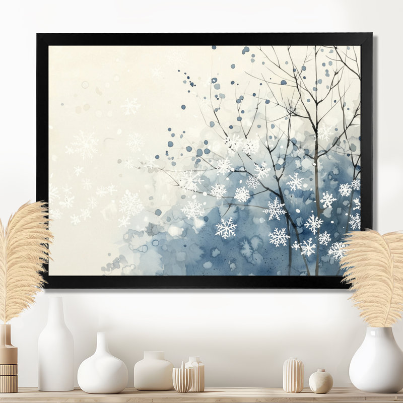 Décoration murale paysage d'hiver en flocons de neige tombant en hiver II, Reproduction encadrée d'une seule photo sans pass