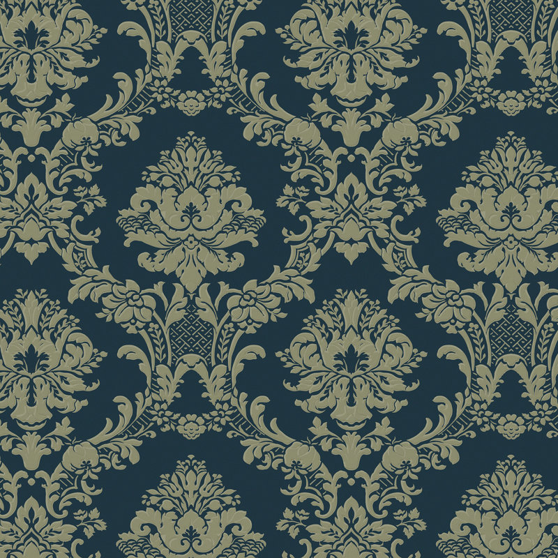 In Reg Classic Damask, Or / bleu marine