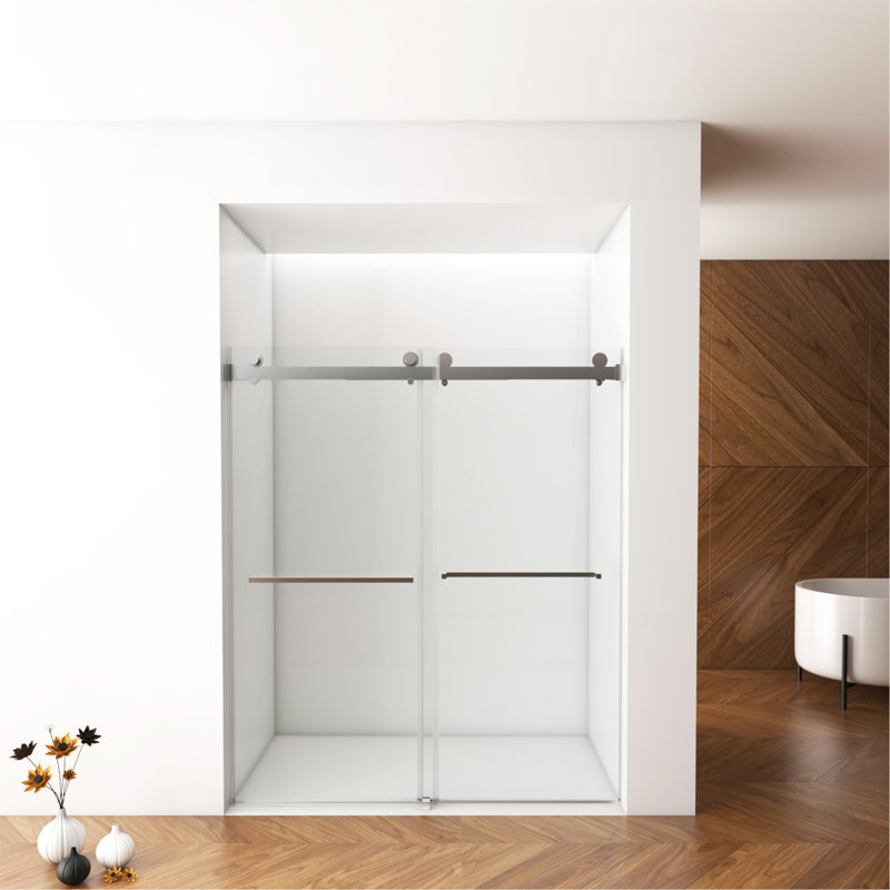 56"-60"W X 76"H Frameless Shower Door, Brushed Nickel