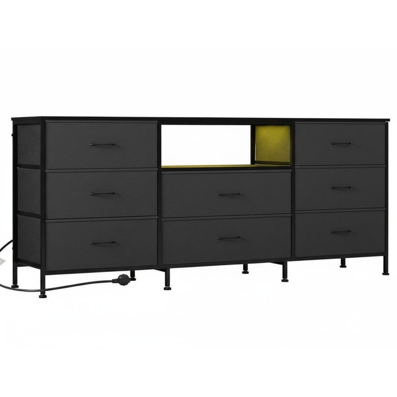 63" Storage Dresser with 8 Fabric Drawers, Steel Frame Organizer Chest for Bedroom and Living Room, Gray