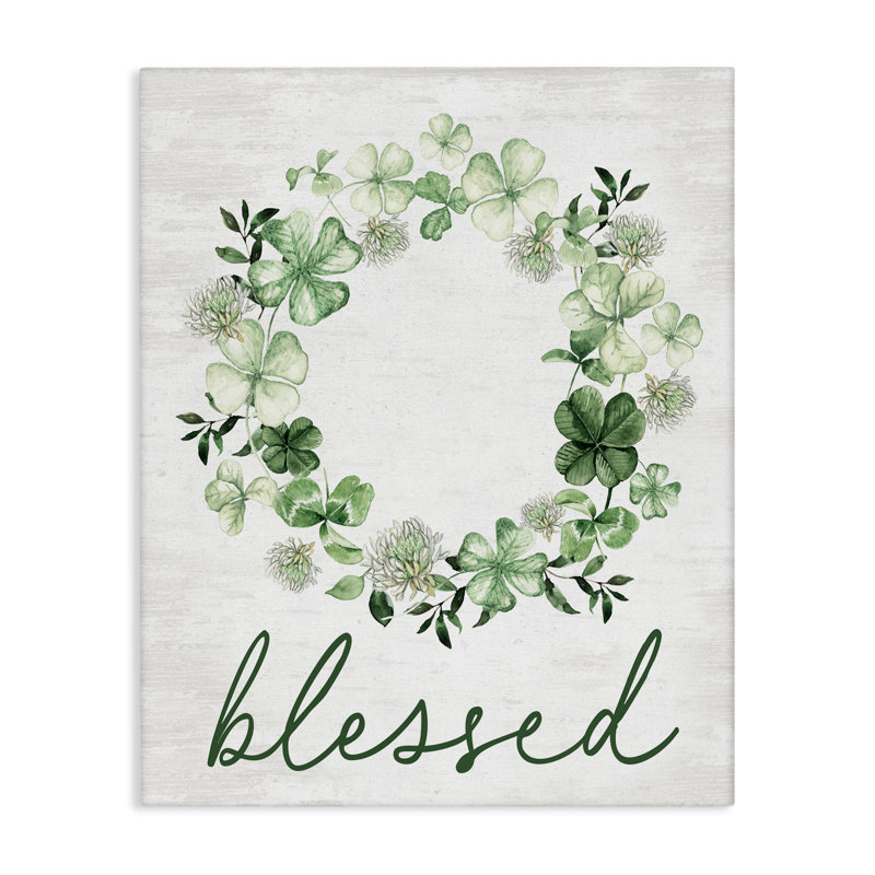 «Blessed with Spring Clover Wreath Canvas», design par Lettré et doublé, H 20 po x l 16 po