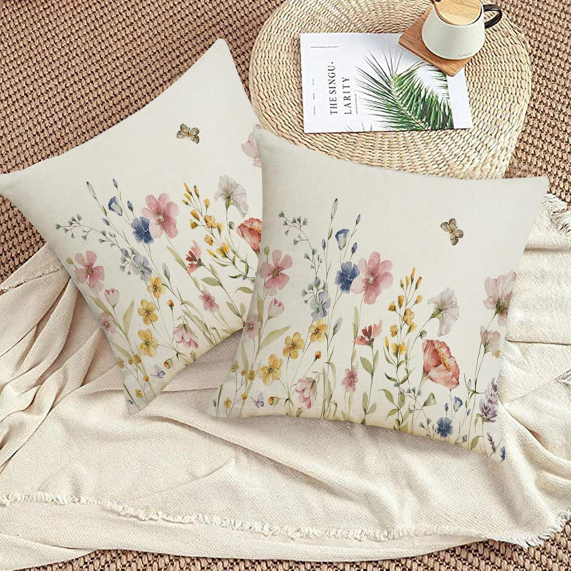 Housse de coussin décoratif 2 housses de feuilles de fleurs d'herbes sauvages pour l'été Housse de coussin décoratif pour l'extérieur Housse de coussin pour canapé-lit