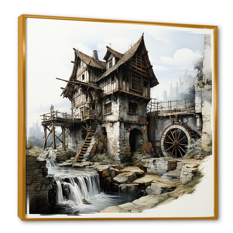 Dessin d'un conte de fées Mills I sur toile, Cadre flottant doré, H 24 po x l 24 po