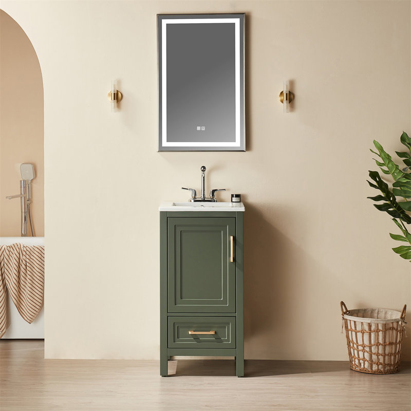 Meuble-lavabo simple autoportant de 18 po avec plateau entièrement assemblé, Vert
