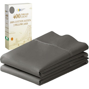 Pillowcase Set - 400 Thread Count, 100% Cotton Sateen, Luxury Set Of 2 Pillow Covers, Breathable, Cooling, Soft For Comfortable Quality Sleep - Grey