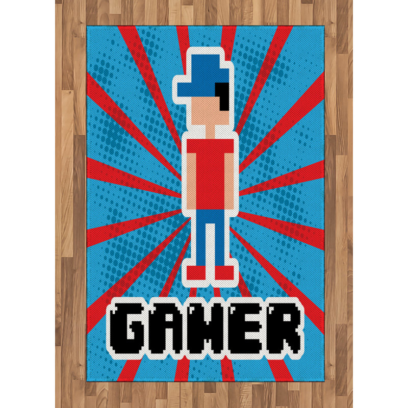 Tapis décoratif à fibres longues haute densité en polyester et coton style jeux vidéos, Rectangle— 4 pi x 5 pi 8 po
