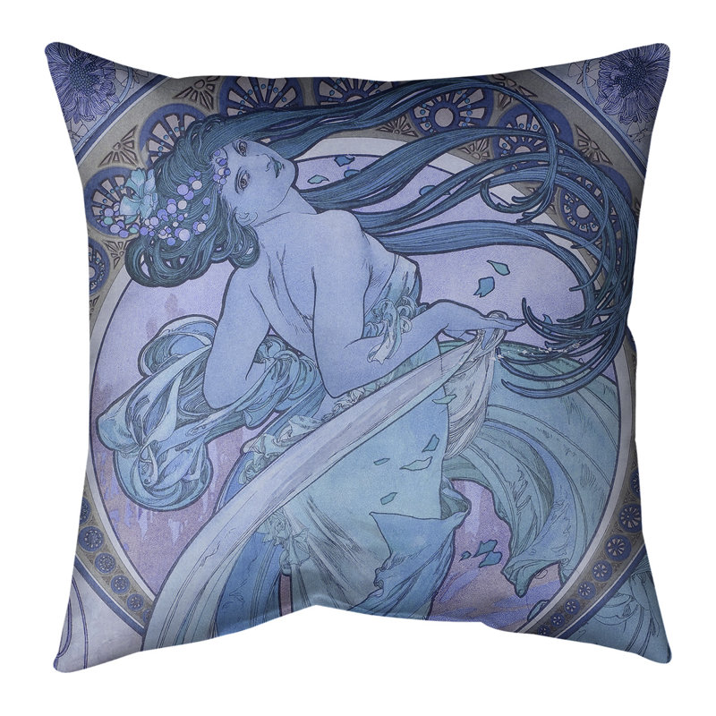 Alphonse Mucha le carré de la danse, 20 po x 20 po, Bourre en polyester, Bleu