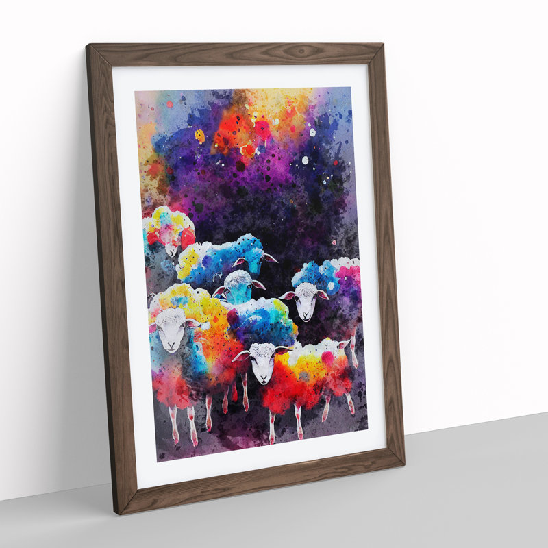 Sheep No.4 - Single Picture Frame Painting, 64cm H x 46cm W x 2cm D, Walnut