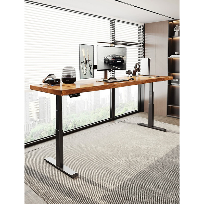 Bureau debout électrique en bois massif, H 26,4 po x l 55,1 po x P 27,6 po