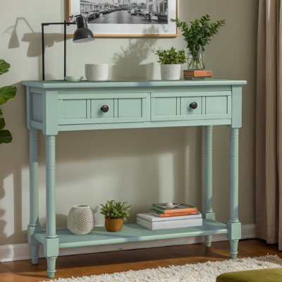 Entry Console Table With Drawers and Bottom Open Shelf For Entryway Hallway Living Room,Retro Blue