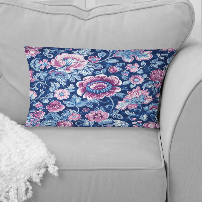 Coussin lombaire traditionnel bleu et rose
