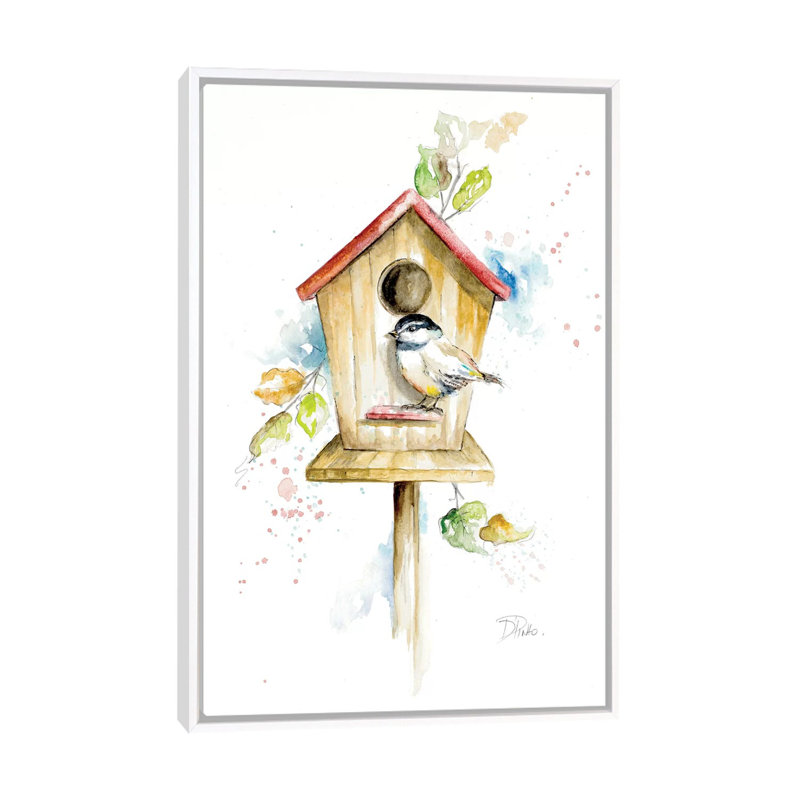 « Bird House II » par Patricia Pinto-impression, Toile blanche encadrée, Pas de tapis, H 48 po x l 32 po x P 1,5 po