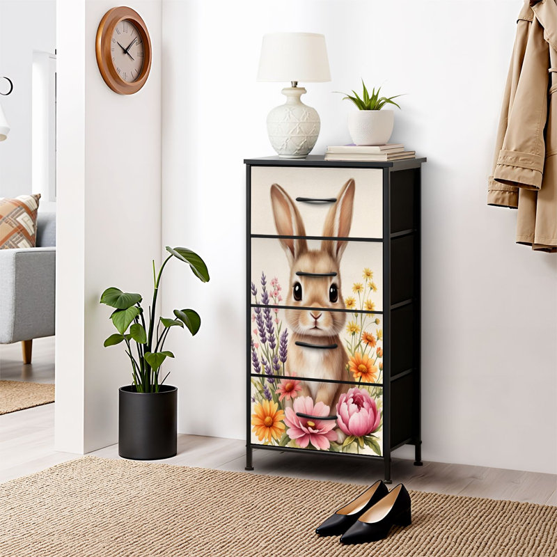 4 Drawer Dresser for Bedroom, Narrow Chest of Drawers, Wooden Top and Study Iron Frame 18"x37.5"-(WxH)