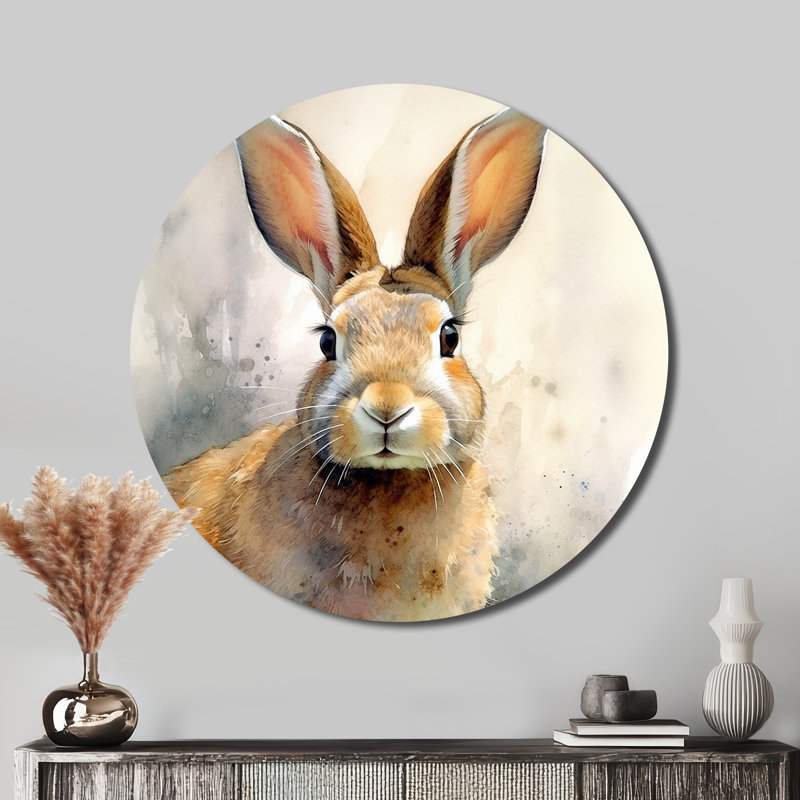 Sweet Rabbit II - animaux, art en métal rond, H 16 po x l 16 po