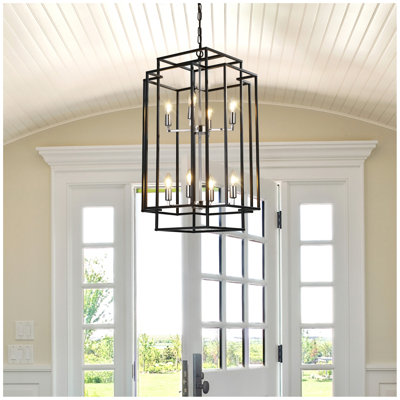 (Same As W1340142524/L1018-G) 18" Modern 8-Light  Geometric Pendant Chandelier, Industrial Metal Frame, Adjustable Hanging Light For Living Room, Dining Room, Kitchen (No Bulbs)