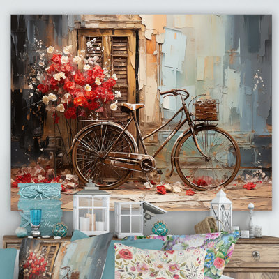 «Crimson Ride Red Flowers - Vélo, art mural»