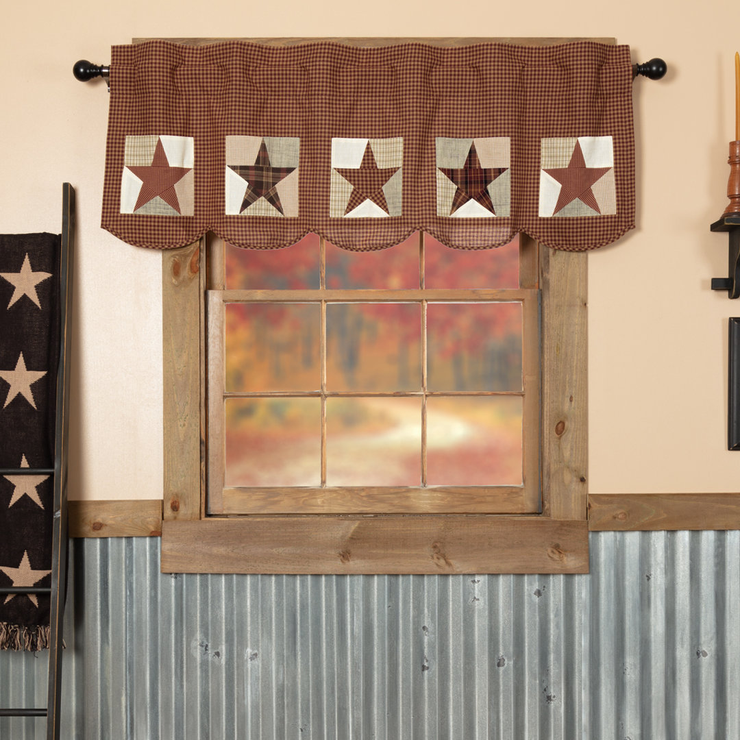 Abilene Star Plaid Cotton Window Valance in Burgundy/Tan/Dark Brown VHC Brands 