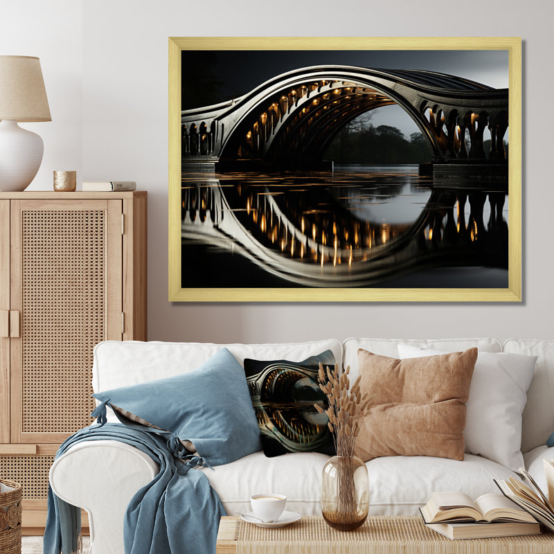 Pont noir avec reflets onyx - architecture, art mural, salon, Encadrement doré, H 12 po x l 20 po x P 1 po