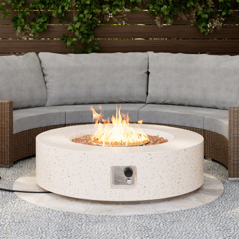 Borgia Concrete Propane Fire Pit Table, Terrazzo White
