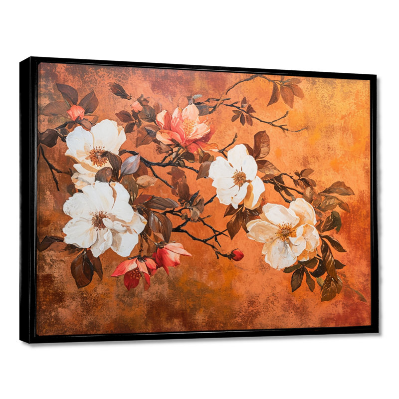 «Blossoming White Tree Flowers Vintage Illustration», reproduction d'art murale florale, Toile avec cadre flottant noir