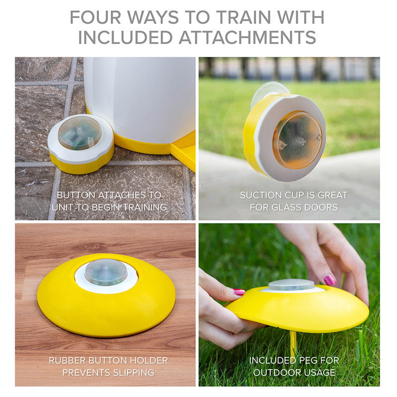 Yellow and White Dog Treat Dispenser with Remote Button