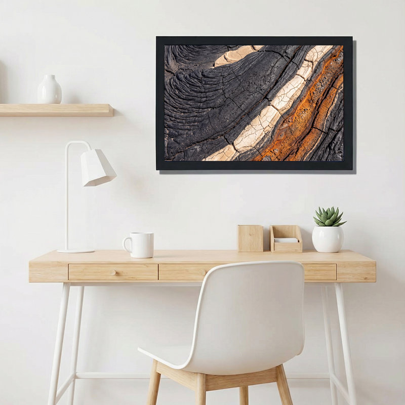 Black White And Orange Cracked Lava Rock Texture Canvas Wall Art, 20"H x 30"W