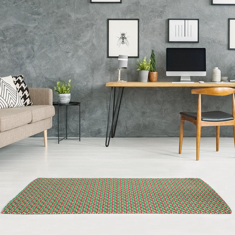 Tapis jaune/vert/rouge fait main, Rectangle 5 pi x 7 pi