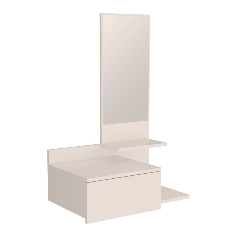 23.6" Wide 3-Tier Shelf  Floating  Mirror Console Table, Full Extension Drawer White, White