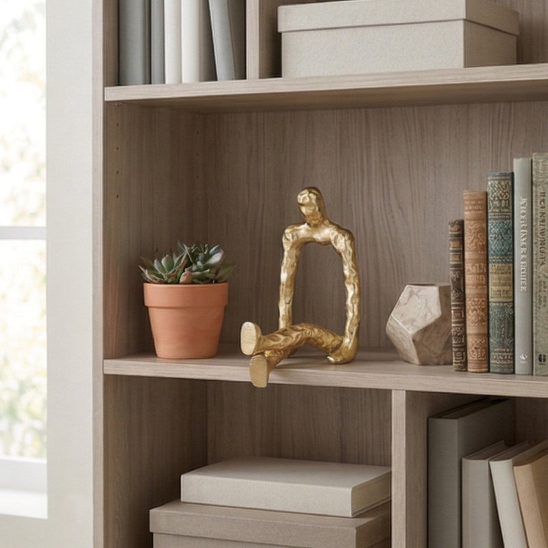 Figurine abstraite dorée de 8,7 po - fonte d'aluminium, finition texturée pour décoration intérieure moderne (8,3 po x 4,7 po x 8,7 po)