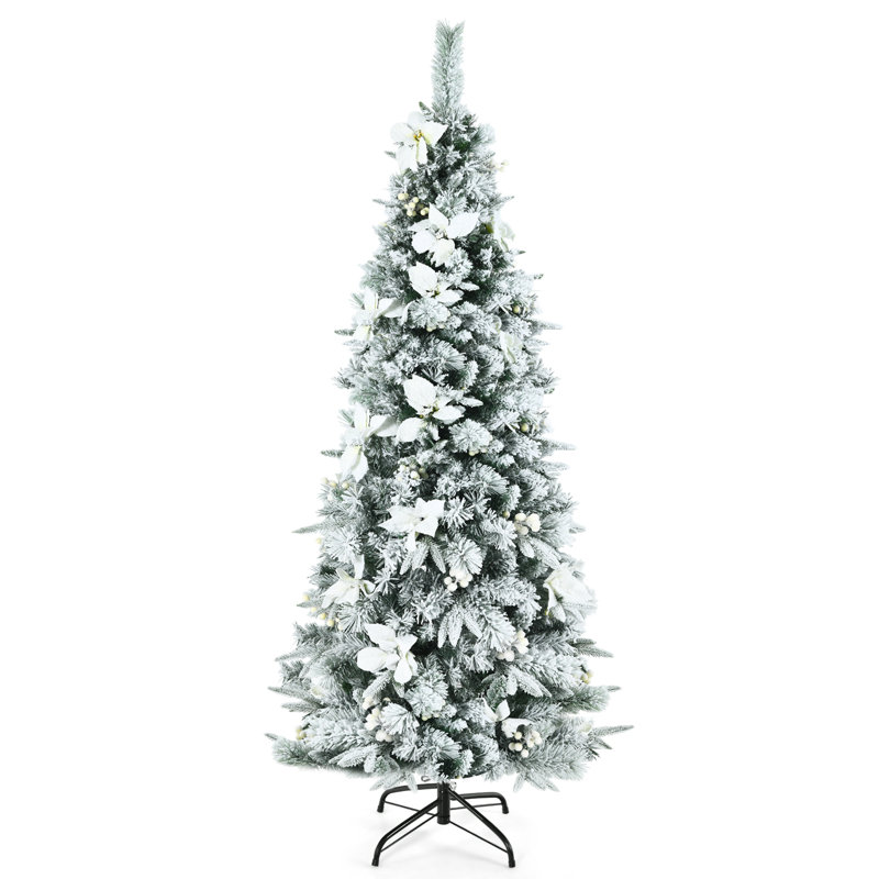 Arbre de Noël élancé floqué / givré et fleurs, H 6 po