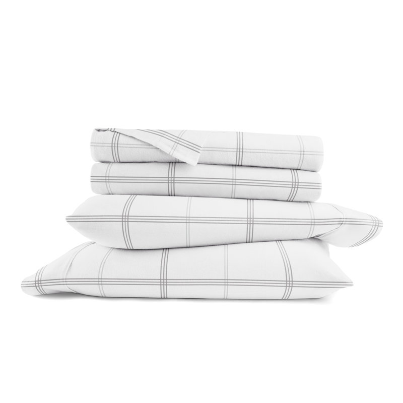 Isabela Plaid 100% Cotton Checkered Pattern Flannel Sheet Set, Queen Sheet Set + Fitted Sheet + 2 Pillowcases