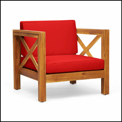 Fauteuil club Brava avec structure en bois d'acacia durable et coussins résistants à l'eau pour une détente en plein air