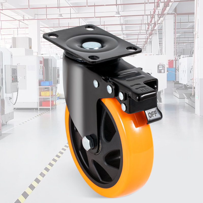 Heavy Duty 5-Inch Orange and Black PVC Swivel Plate Casters Set of 4