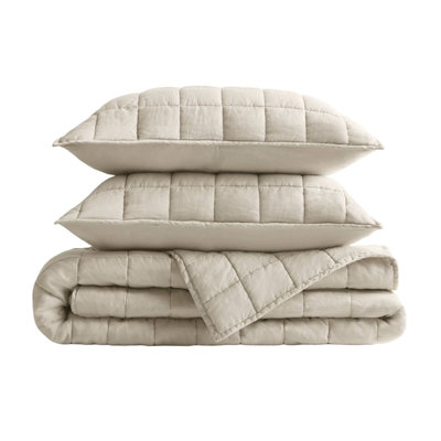 3-Piece Full/Queen Linen Garment Washed Quilt Set,Linen
