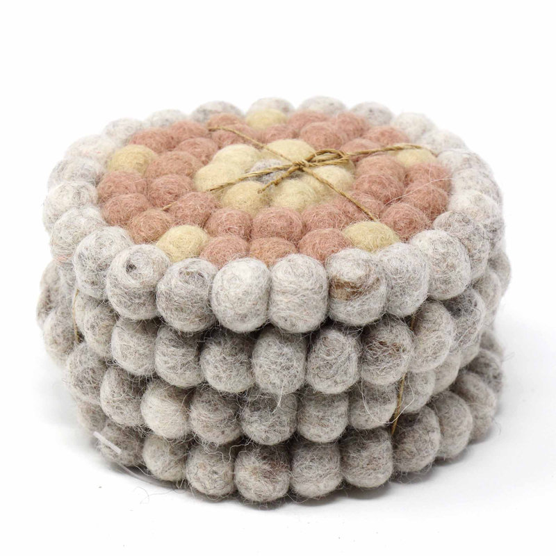 Ensemble de sous-pieds et sous-verres en feutre fabriqués à la main - 6 - 4, Rose