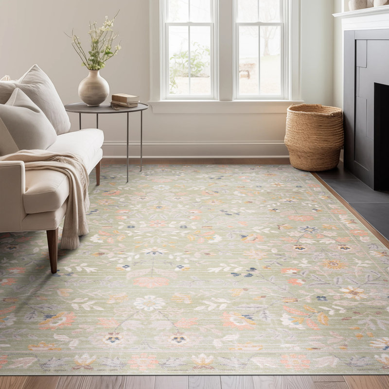 Helen Traditional Oriental Sage Polyester Rectangle Area Rug, 7'10'' x 9'4'', Rectangle 7'11" x 9'5"