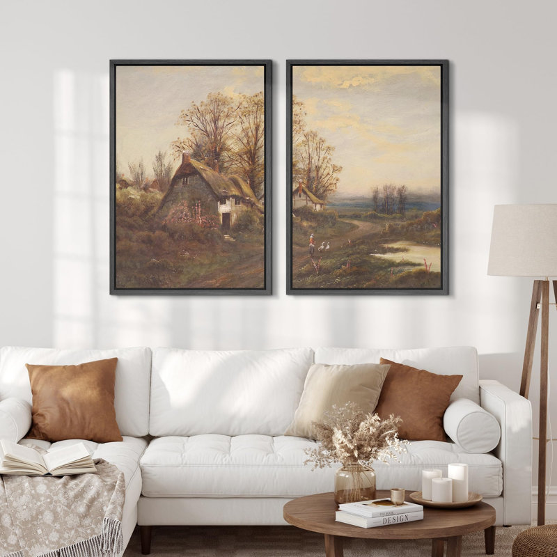 «Mystical Moonlit Meadow Nocturnal Landscape», 2 pièces sur toile, Noir, H 36 po x l 48 po